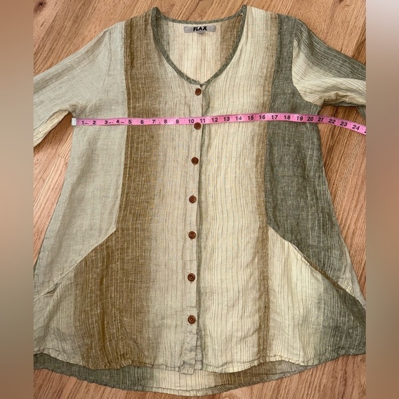 FLAX 100% Linen Lagenlook Button Front Tunic Cardigan Pockets Size Small - Picture 5 of 11